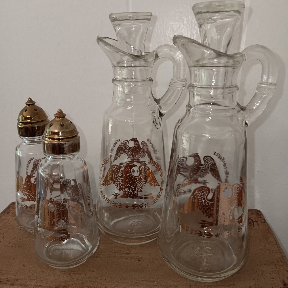 Vintage Anchor Hocking Glass American Eagle Condiment Set